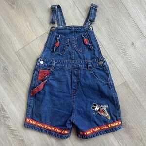 VTG Disney Mickey Mouse Ready To Roll Short Alls Size 7 Denim Embroidery‎